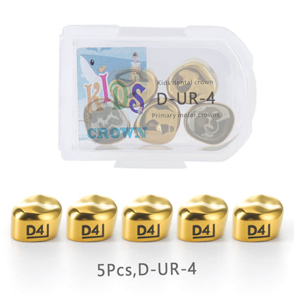 48 Sizes Dental Gold Primary Molar Kids Crown Stainless Steel Preformed Temporary Crowns 5pcs/Box