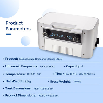 Digital 6L Stainless Steel Ultrasonic Cleaner CS6.2 Dual Frequency with Heating function