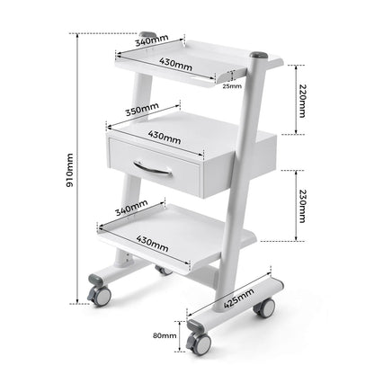 Dental Mobile Cart Tool Built-in Socket Steel Three-Tier Trolley with Drawer - azdentall.com