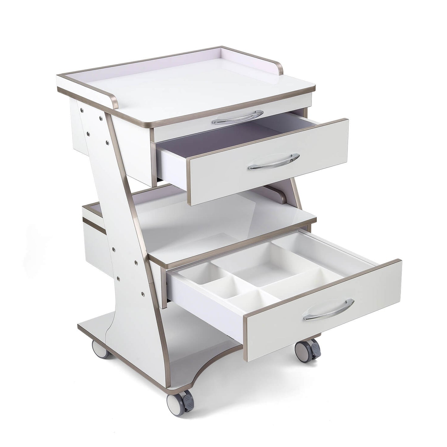 Dental Medical Mobile Cart Rolling Trolley Built-in Socket Double-Drawer Three-Tier Cart - azdentall.com