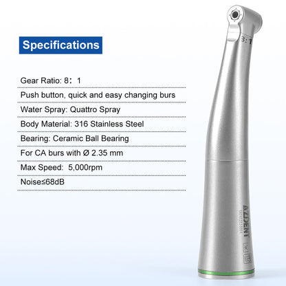 AZDENT Dental Mini 8:1 Low Speed Handpiece Contra Angle Quattro Spray For Endo or Prophy - azdentall.com