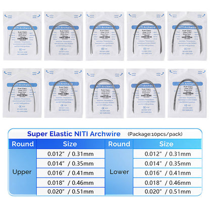 AZDENT Archwire NiTi Super Elastic Ovoid Round 0.012-0.020 Upper/Lower 10pcs/Pack - azdentall.com