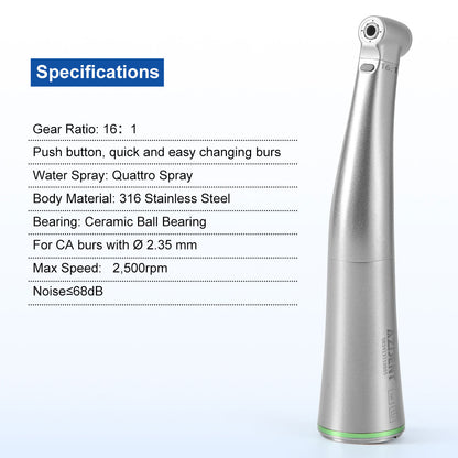 AZDENT Dental Mini 16:1 Fiber Optic Contra Angle Low Speed Handpiece - azdentall.com