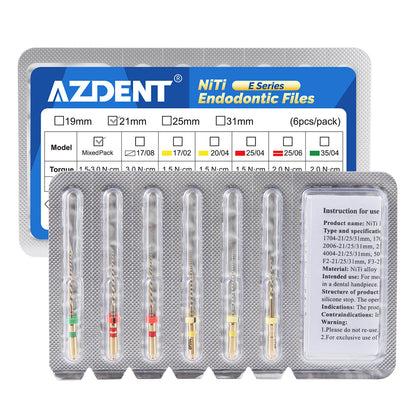 AZDENT Dental Series E Heat-Activated Rotary Endo Files #17-#35 21mm 6pcs/Pack - azdentall.com