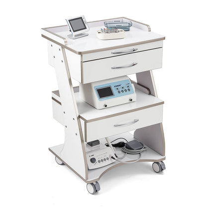 Dental Medical Mobile Cart Rolling Trolley Built-in Socket Double-Drawer Three-Tier Cart - azdentall.com