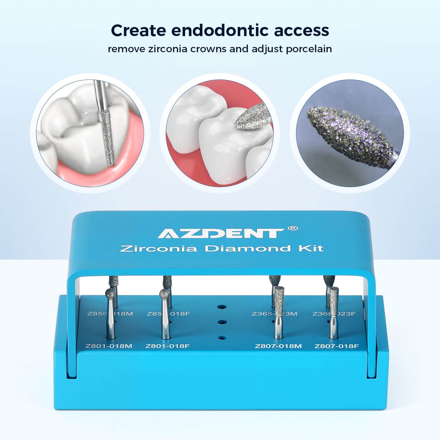 AZDENT Dental Zirconia Diamond Bur Kit FG 1.6mm Blue 8pcs/Box - azdentall.com