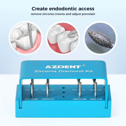 AZDENT Dental Zirconia Diamond Bur Kit FG 1.6mm Blue 8pcs/Box - azdentall.com