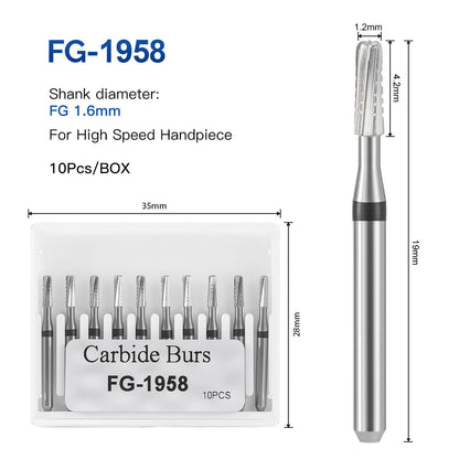 Dental Tungsten Carbide Bur FG 1958 Metal Cutting 10pcs/Box - azdentall.com