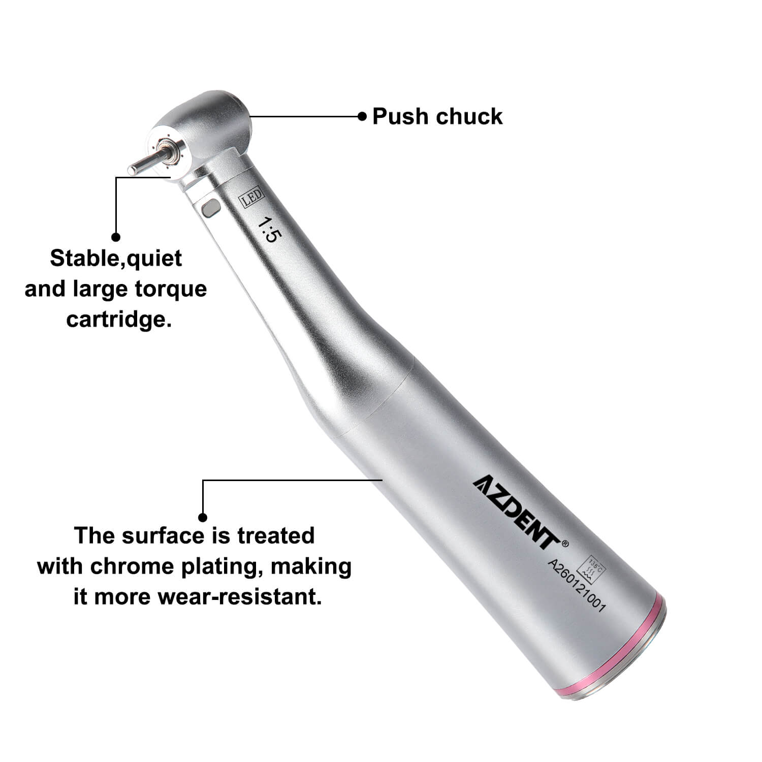 AZDENT Dental 1:5 Fiber Optic Electric Contra Angle Handpiece Internal Four Way Spray Removable Design - azdentall.com
