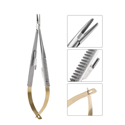 Dental Forceps Needle Holders Tweezer with Lock Straight/Curved Head 14cm/16cm - azdentall.com