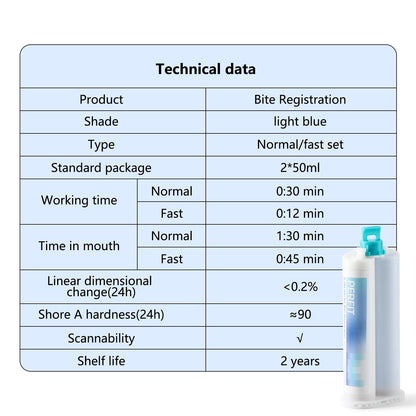 Dental Bite Registration Material Fast Set 2 Cartridges Of 50ML Mixing Tips