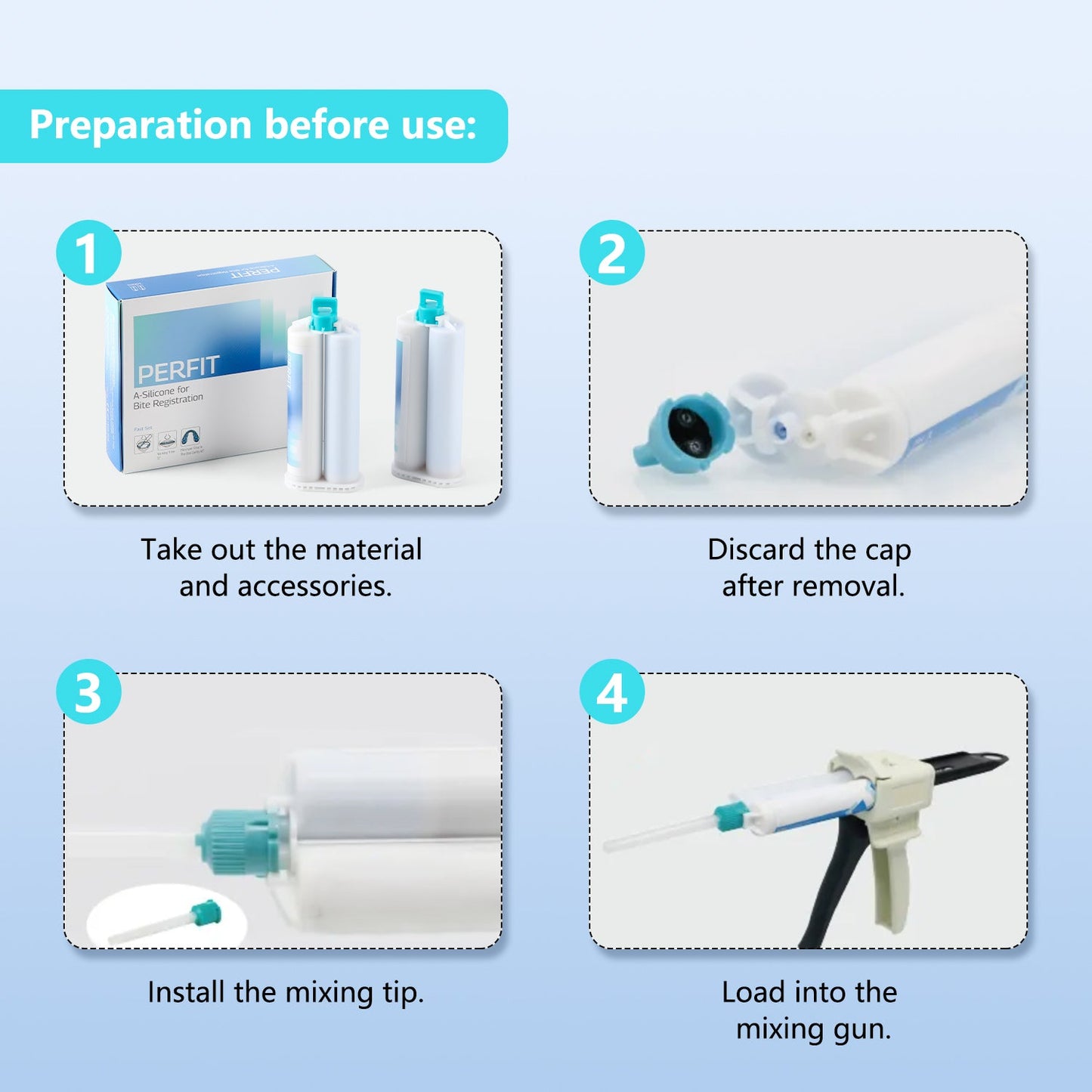 Dental Bite Registration Material Fast Set 2 Cartridges Of 50ML Mixing Tips