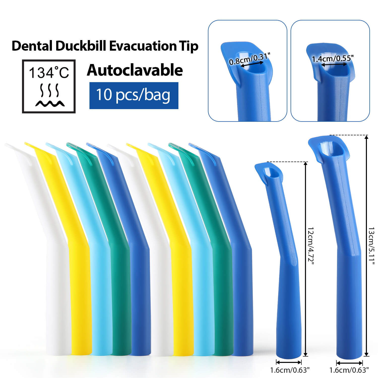 Dental Autoclavable Duckbill Evacuation Tips Strong Suction Tips Large Small 10pcs/Pack - azdentall.com