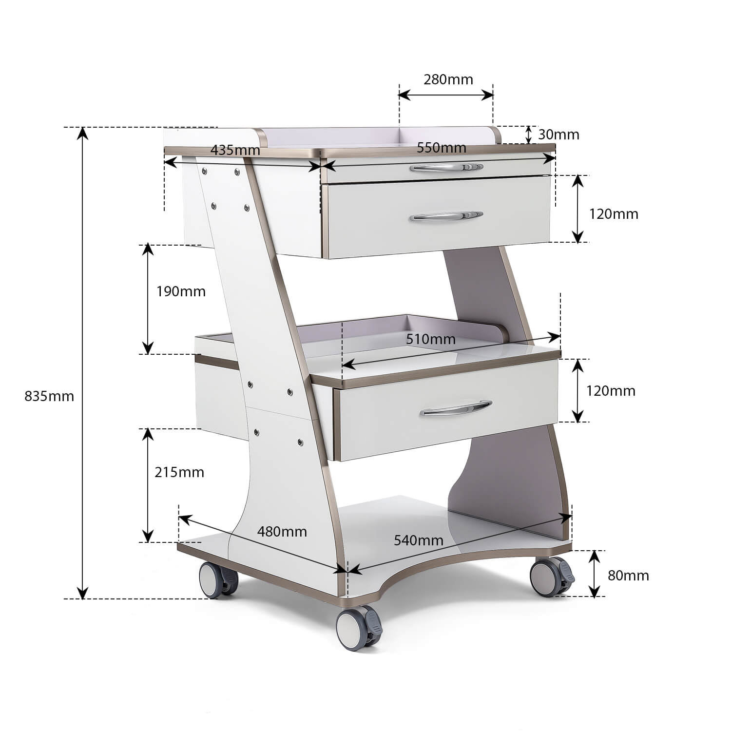 Dental Medical Mobile Cart Rolling Trolley Built-in Socket Double-Drawer Three-Tier Cart - azdentall.com