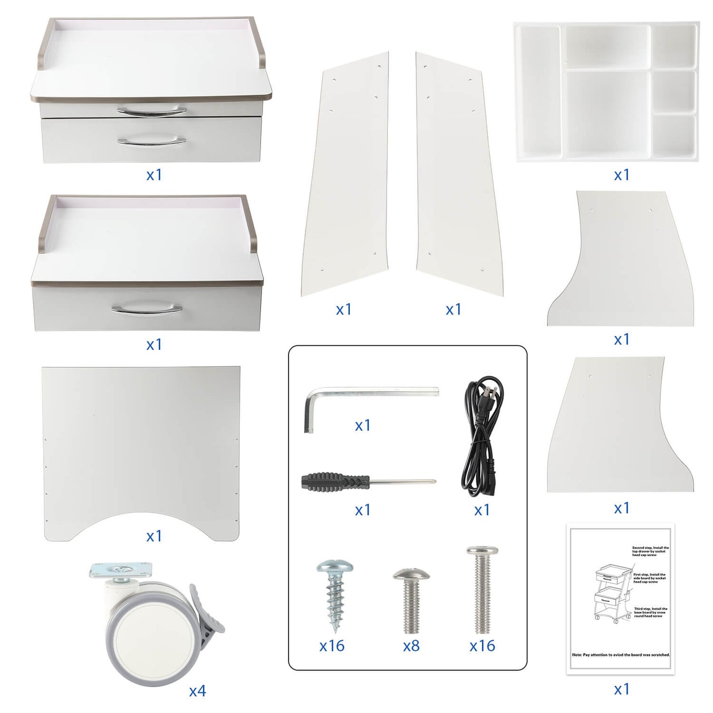 Dental Medical Mobile Cart Rolling Trolley Built-in Socket Double-Drawer Three-Tier Cart - azdentall.com