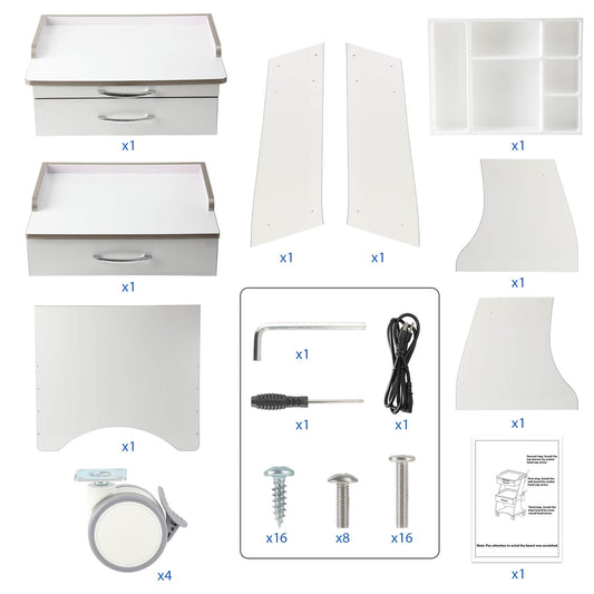 Dental Medical Mobile Cart Rolling Trolley Built-in Socket Double-Drawer Three-Tier Cart - azdentall.com