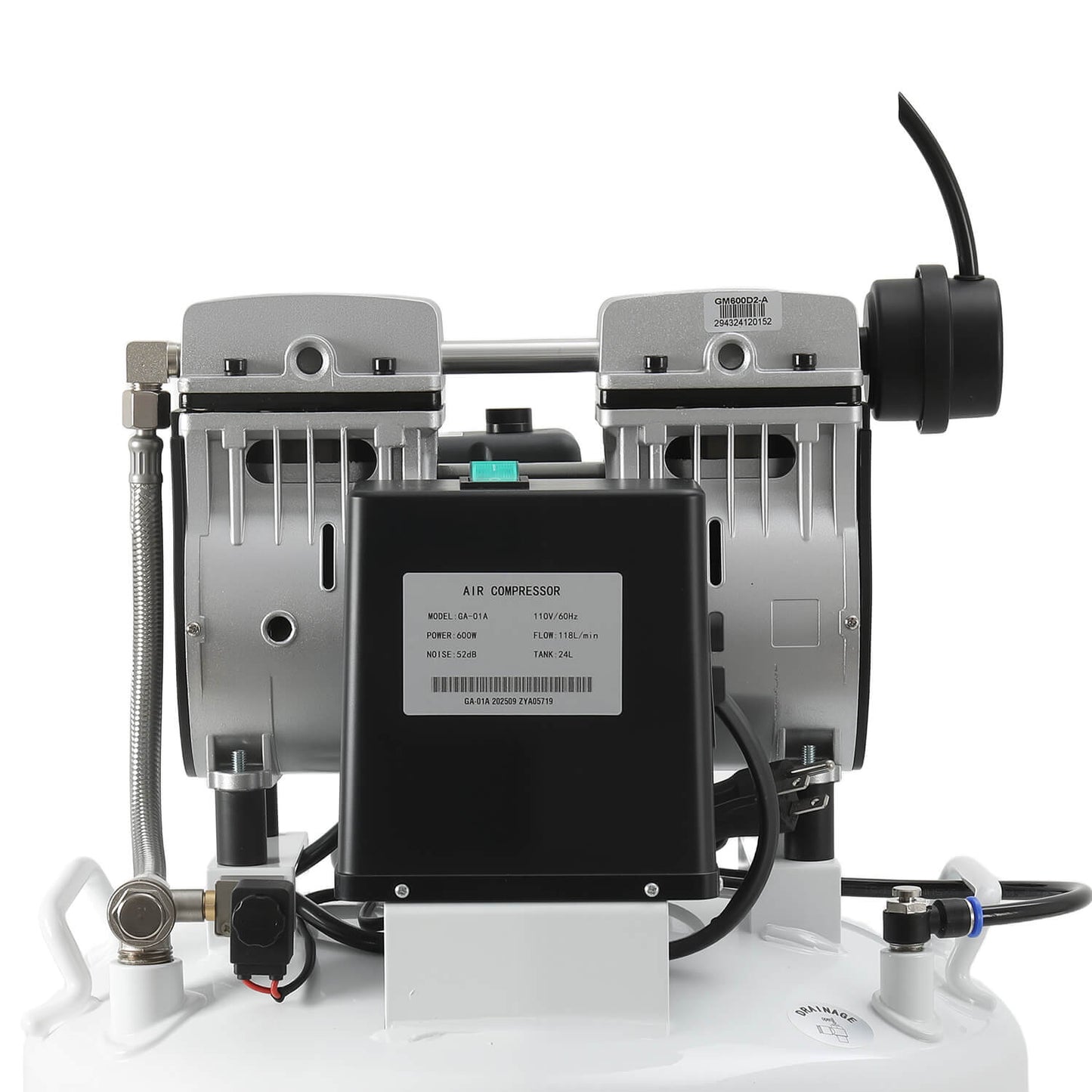 Dental Silent Oil Free Air Compressor 24L 600W Dual-Pressure Display for 1PC Dental Chair - azdentall.com