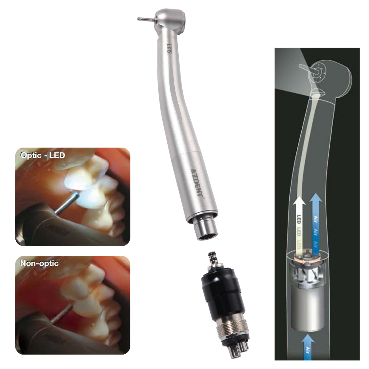 AZDENT E-generator LED High Speed Optic Handpiece Quick Coupler 4 Hole Four Water Spray - azdentall.com