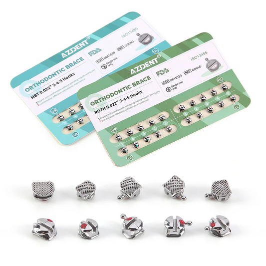 AZDENT Dental Orthodontic Q-type Metal Brackets Roth/MBT .022 Hooks On 345 20pcs/Pack