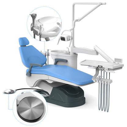Dental Unit Chair Computer Controlled DC Motor Hard Leather with Stool J2688-A1 Sky Blue - azdentall.com