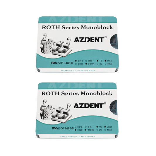 AZDENT Dental Mini Metal Brackets Monoblock Roth .022/.018 Hooks on 345 20 Sets/Box