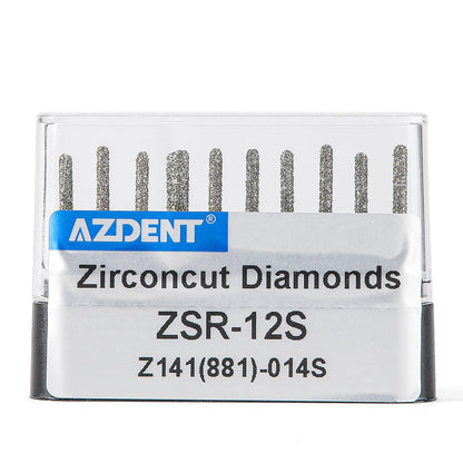AZDENT Dental Diamond Burs FG Cutting Zirconia Ceramic Round End Cylinder for High Speed Handpiece Z141-014S 10pcs/Box- azdentall.com
