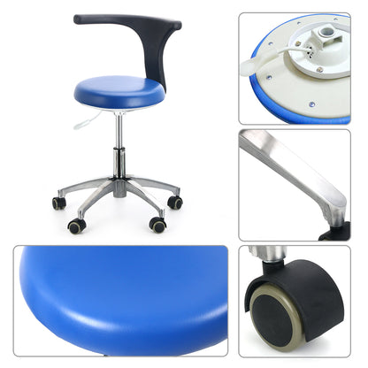 Dental Stool Adjustable Height Mobile Chair PU Leather with Torso Arm Black