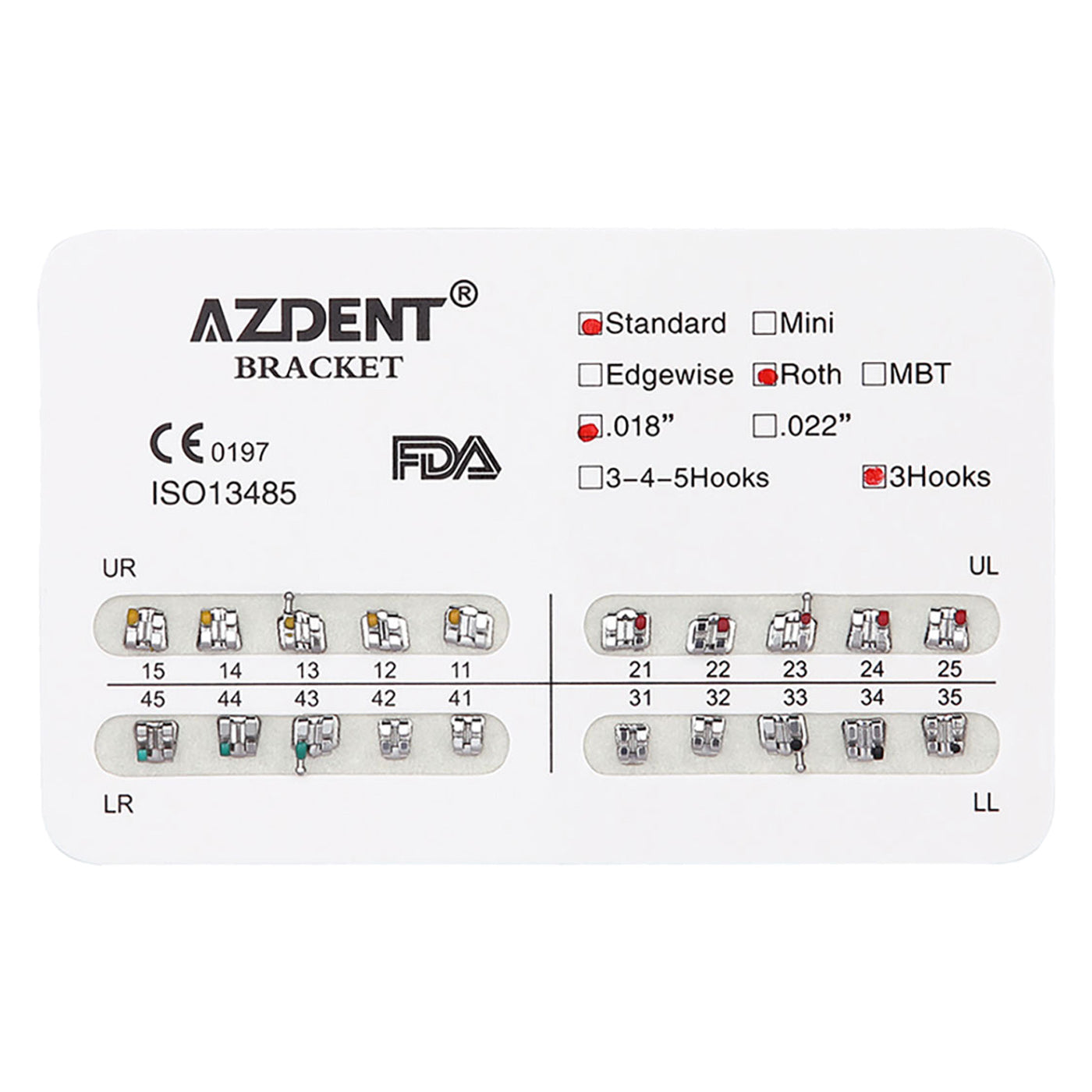 AZDENT Dental Mini/Standard Metal Brackets For Braces Full Size 20pcs/Pack