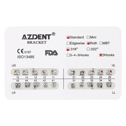 AZDENT Dental Mini/Standard Metal Brackets For Braces Full Size 20pcs/Pack