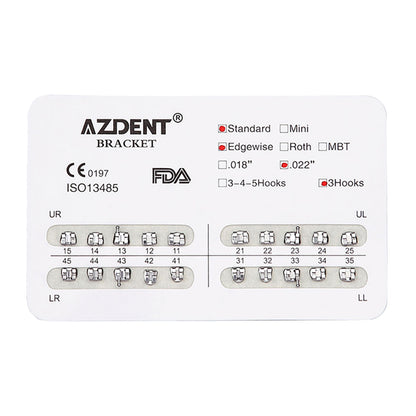 AZDENT Dental Mini/Standard Metal Brackets For Braces Full Size 20pcs/Pack