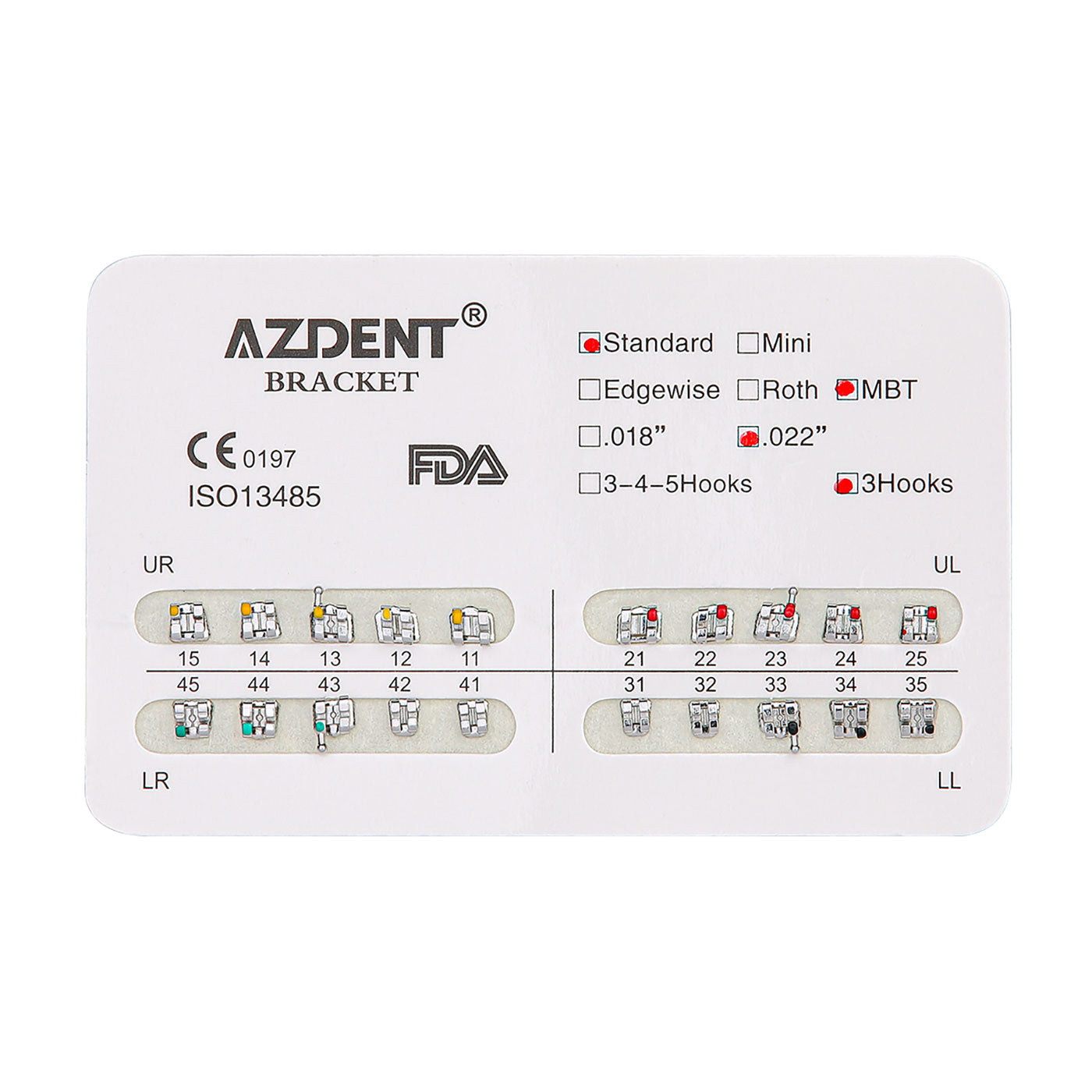 AZDENT Dental Mini/Standard Metal Brackets For Braces Full Size 20pcs/Pack