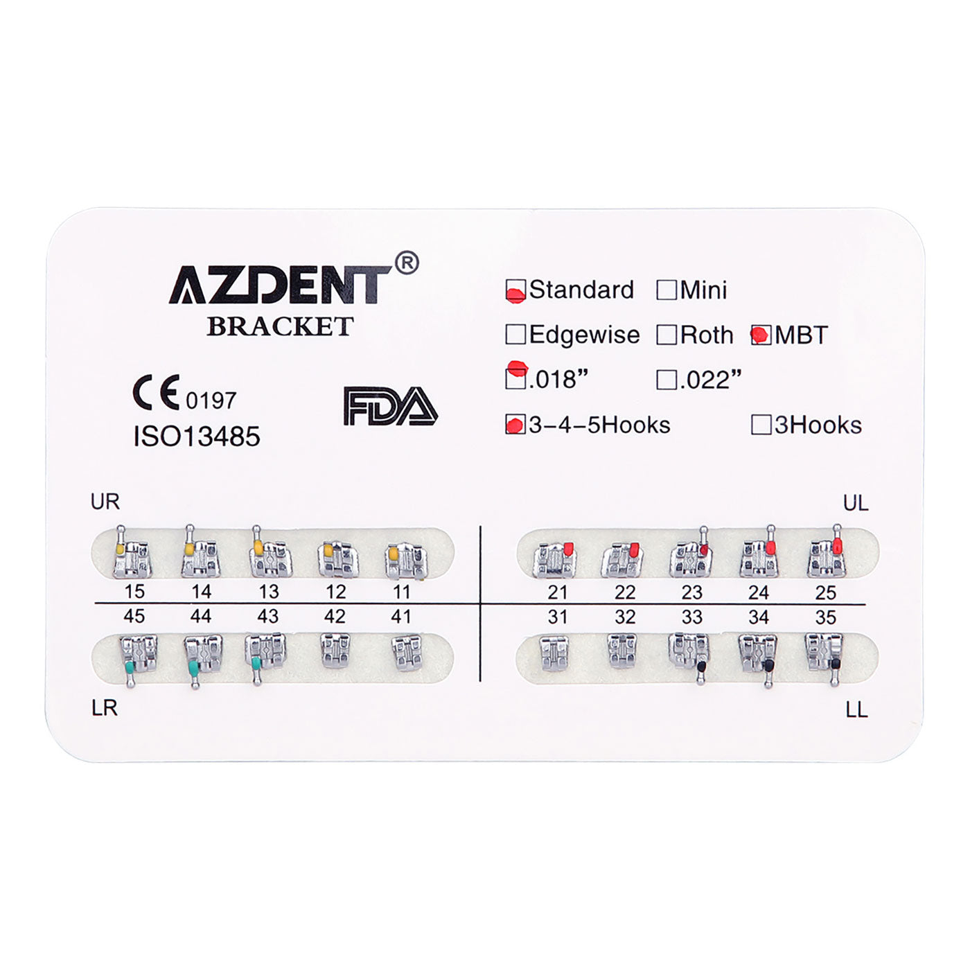 AZDENT Dental Mini/Standard Metal Brackets For Braces Full Size 20pcs/Pack