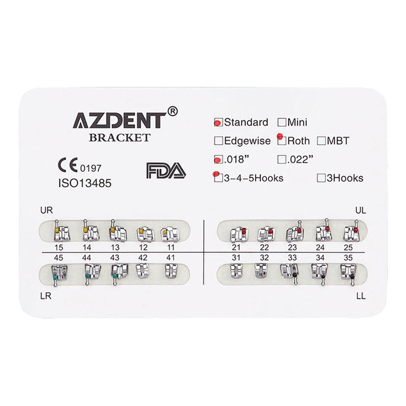 AZDENT Dental Mini/Standard Metal Brackets For Braces Full Size 20pcs/Pack