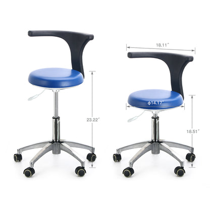 Dental Stool Adjustable Height Mobile Chair PU Leather with Torso Arm Black