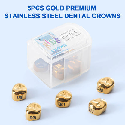 48 Sizes Dental Gold Primary Molar Kids Crown Stainless Steel Preformed Temporary Crowns 5pcs/Box - azdentall.com