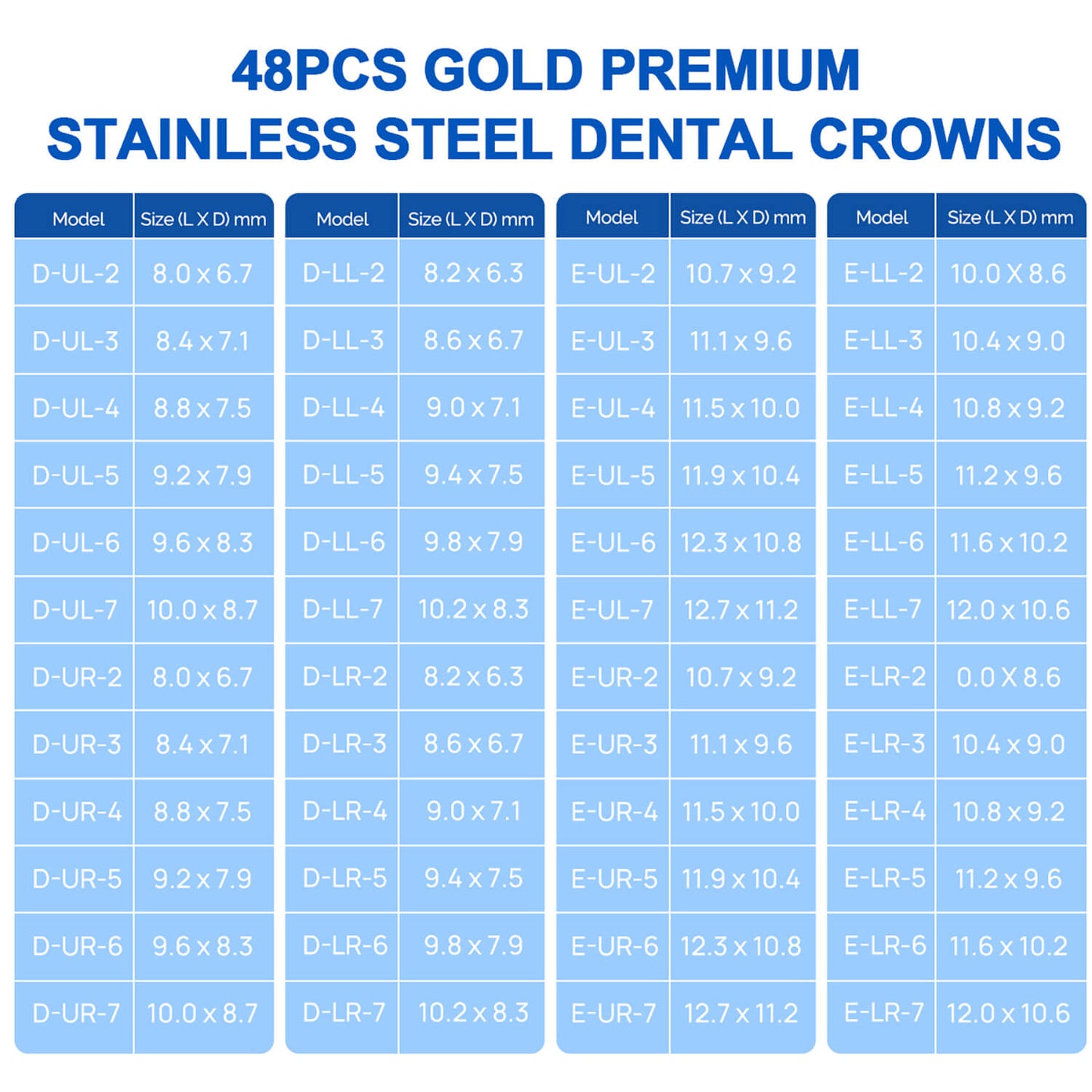 48 Sizes Dental Gold Primary Molar Kids Crown Stainless Steel Preformed Temporary Crowns 5pcs/Box - azdentall.com
