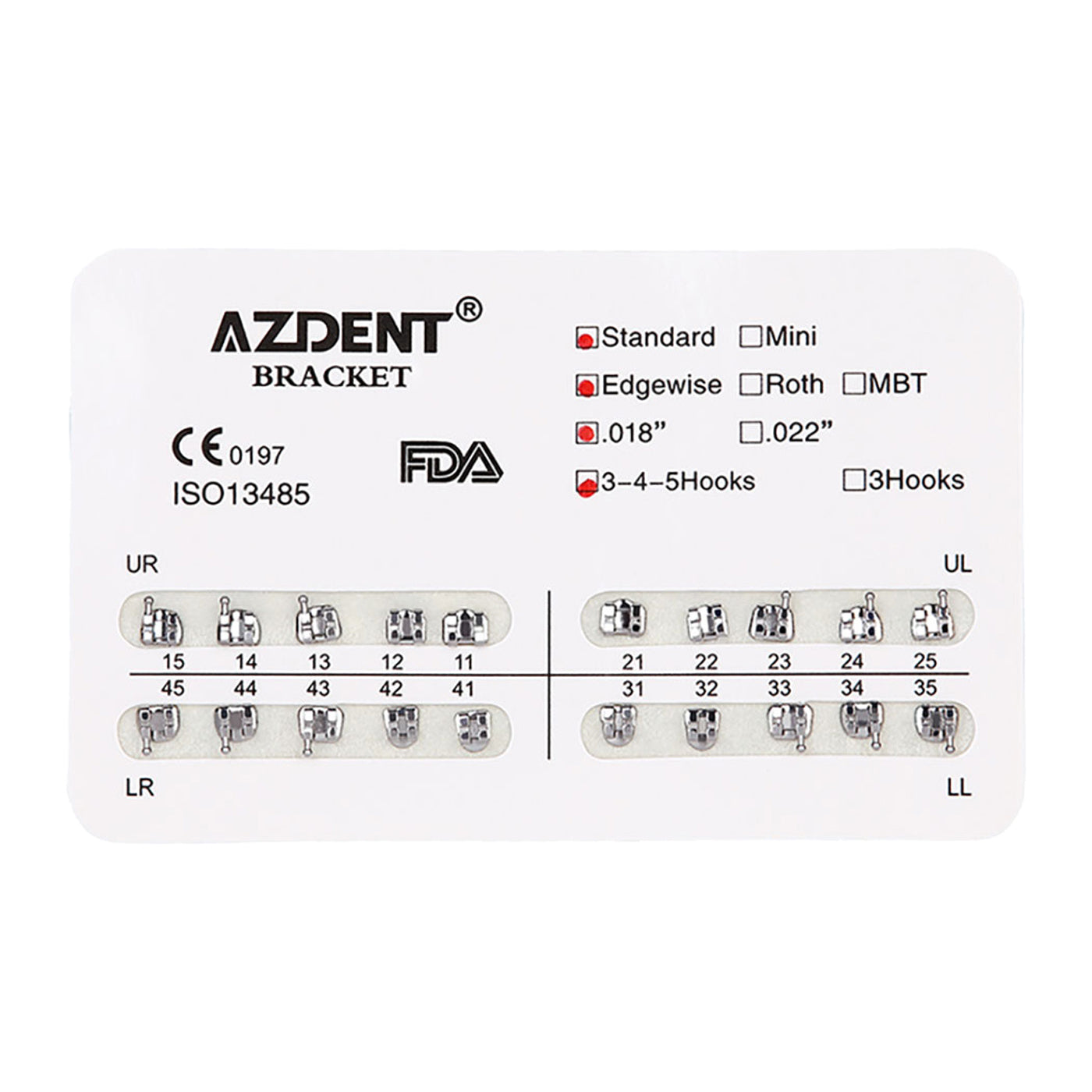 AZDENT Dental Mini/Standard Metal Brackets For Braces Full Size 20pcs/Pack