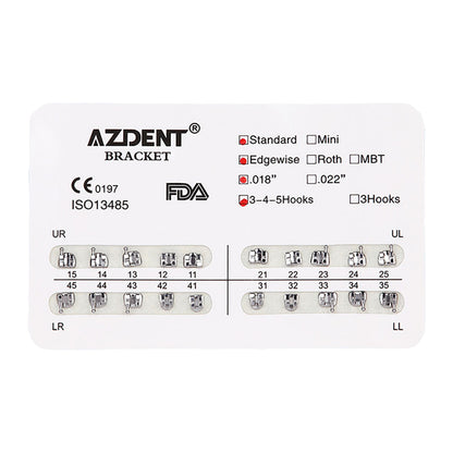 AZDENT Dental Mini/Standard Metal Brackets For Braces Full Size 20pcs/Pack