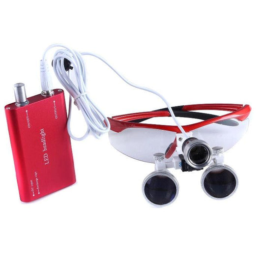 Dental Loupe 3.5X Magnification Surgical Binocular Magnifier With 3W LED Headlight Stool Red