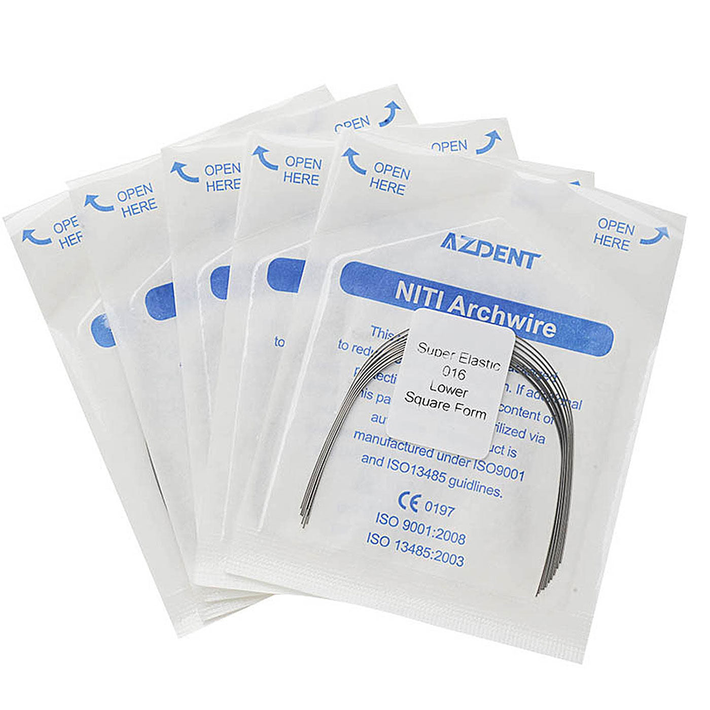 5 Bags AZDENT Dental Orthodontic Archwires NiTi Super Elastic Square Round 0.016 Lower 10pcs/Pack - azdentall.com