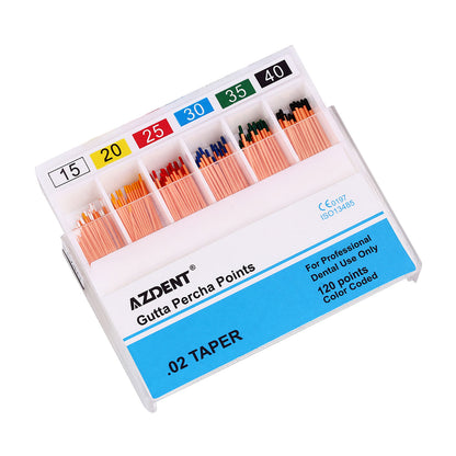 AZDENT Gutta Percha Points #15-40 Taper Size 0.02 Color Coded 7 Models 120/Box-azdentall.com