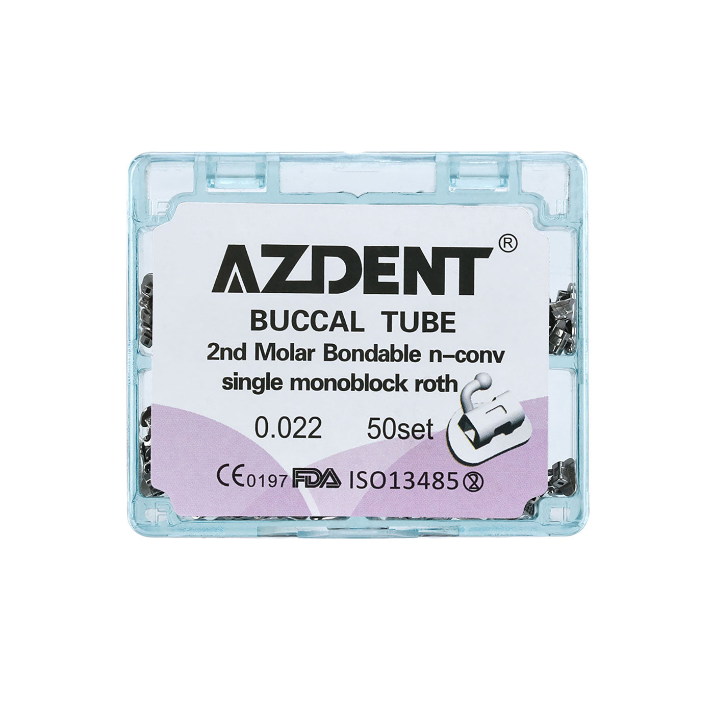 AZDENT Dental Orthodontic Buccal Tube 2nd Molar Bondable Monoblock Non-convertible Roth 0.022 50Sets/Box - azdentall.com