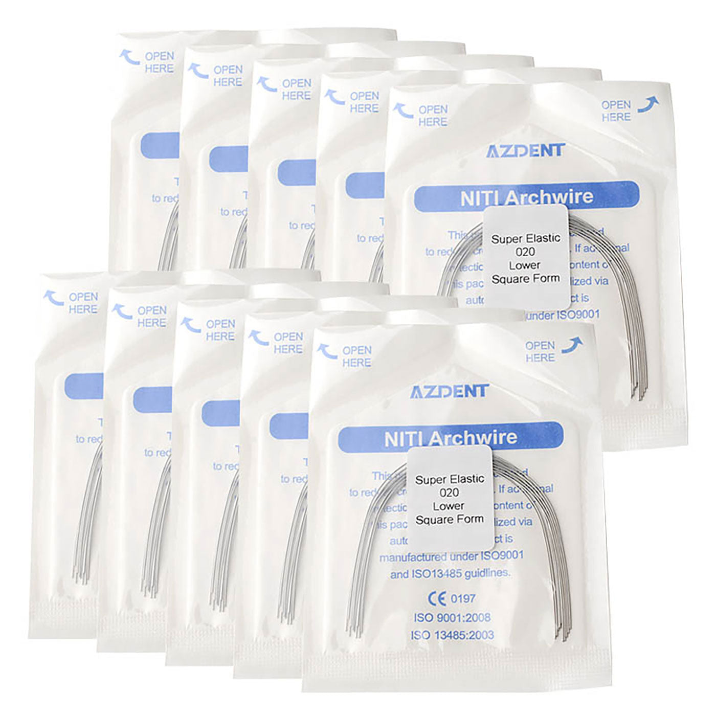 10 Bags AZDENT Dental Orthodontic Archwires NiTi Super Elastic Square Round 0.020 Lower 10pcs/Pack - azdentall.com