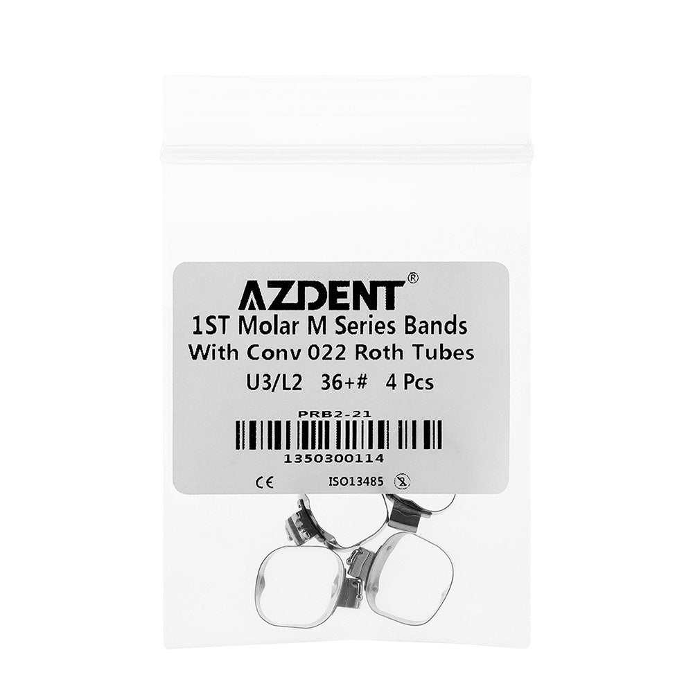 AZDENT Dental Orthodontic Buccal Tube Band 1st 36+# Roth .022 U3/L2 4pcs/Kit - azdentall.com