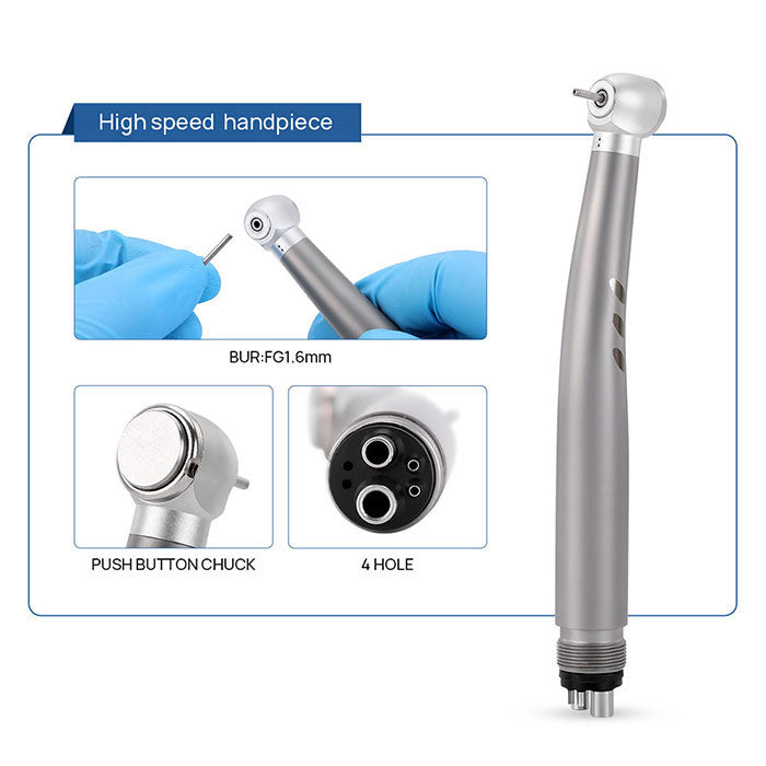 AZDENT Dental Stainless Body Shadowless LED E-generator High and Low Speed Handpiece 2/4 Holes - azdentall.com