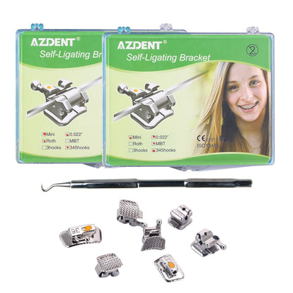 AZDENT Dental Metal Self Ligating Brackets Mini MBT/Roth .022 Hooks on 345 with Buccal Tube 28pcs/Kit - azdentall.com