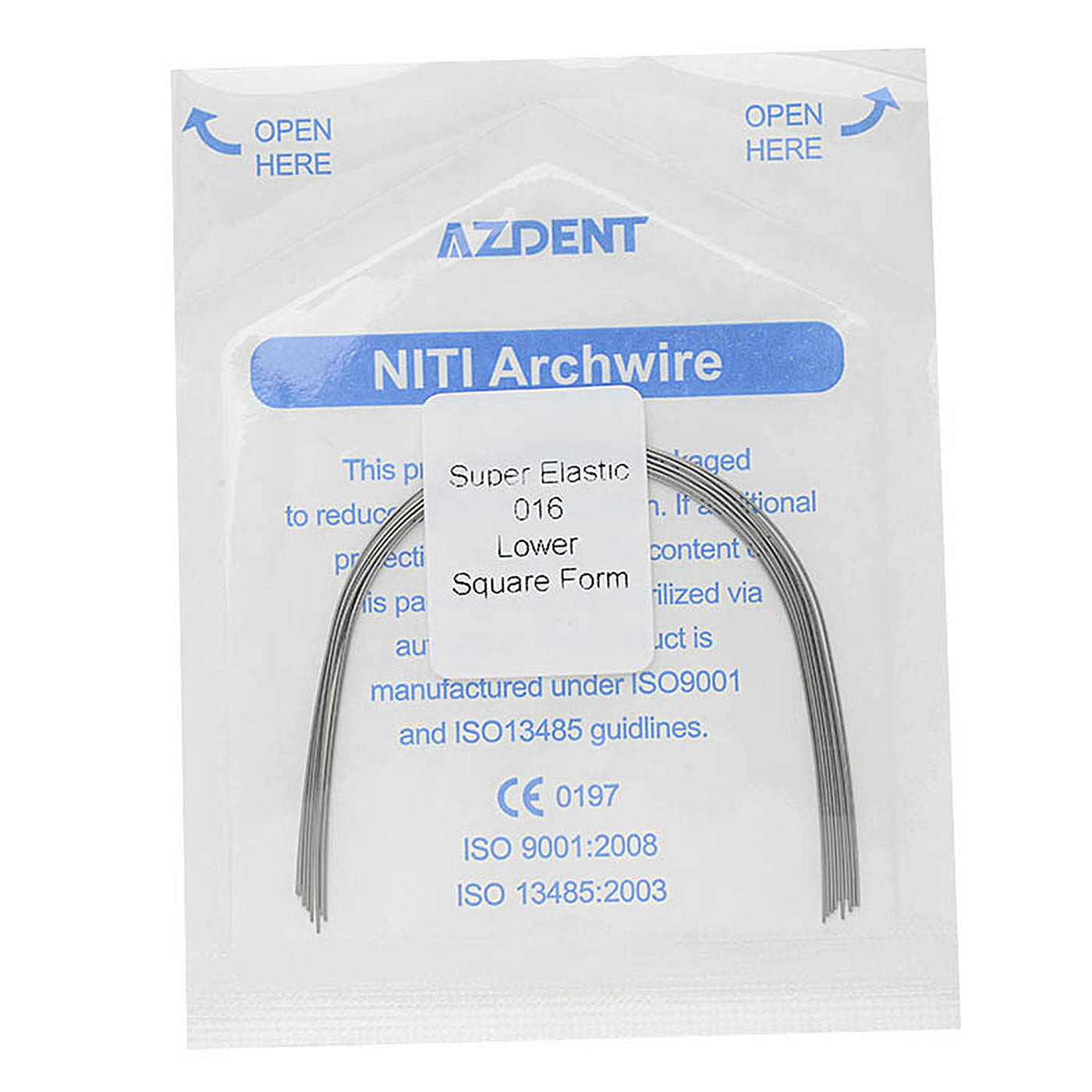 AZDENT Dental Orthodontic Archwires NiTi Super Elastic Square Round 0.016 Lower 10pcs/Pack - azdentall.com