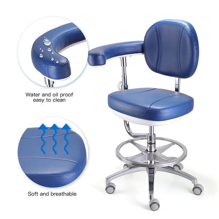 Dental Assistant & Doctor Stool Dual Use Rolling Hydraulic Adjustable Height Backrest 360° Rotating Boom Arm and Armrest - azdentall.com