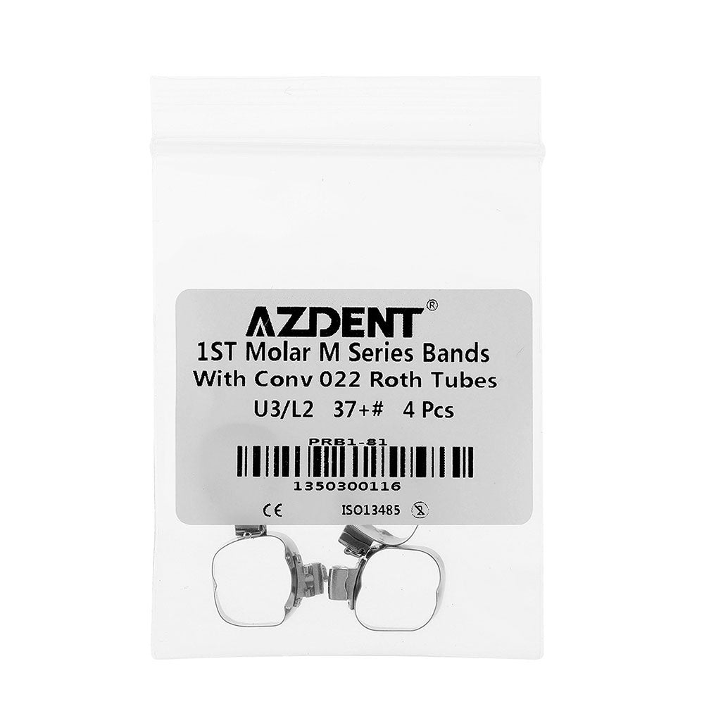 AZDENT Dental Orthodontic Buccal Tube Band 1st 37+# Roth .022 U3/L2 4pcs/Kit - azdentall.com