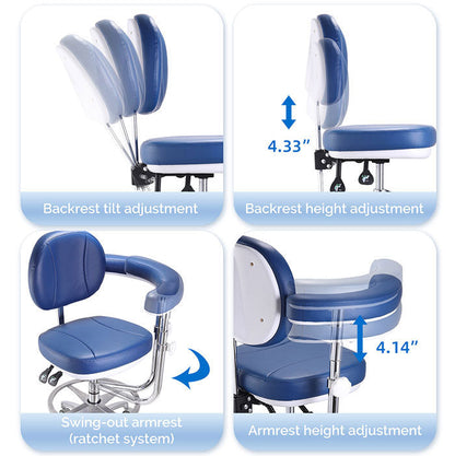 Dental Assistant & Doctor Stool Dual Use Rolling Hydraulic Adjustable Height Backrest 360° Rotating Boom Arm and Armrest - azdentall.com